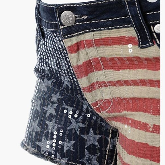 BRAND NEW MID RISE MIDI SHORT SEQUINNED EMBELLISHMENTS WOMEN"S SHORT - Picture 2 of 15